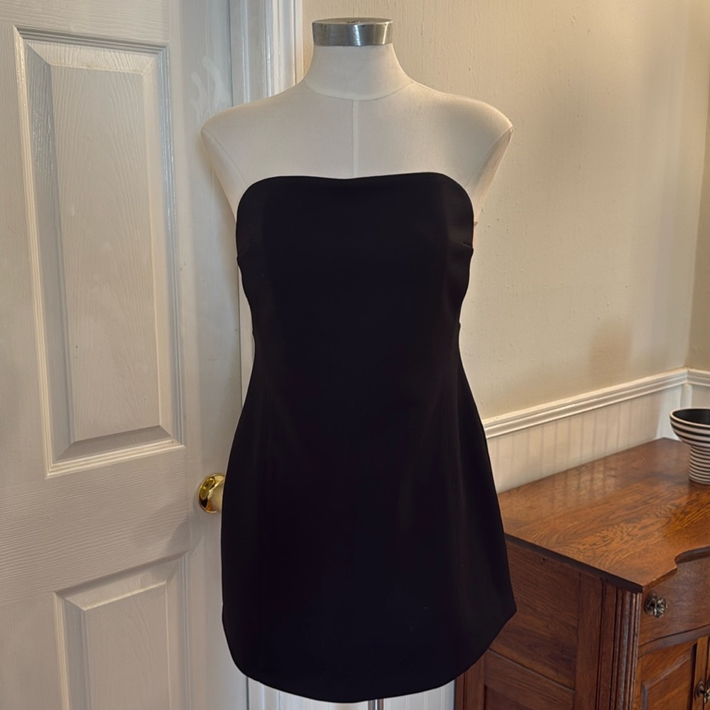 Misha black mini dress with nude mesh cut out on sides.  NWT.  Strapless.